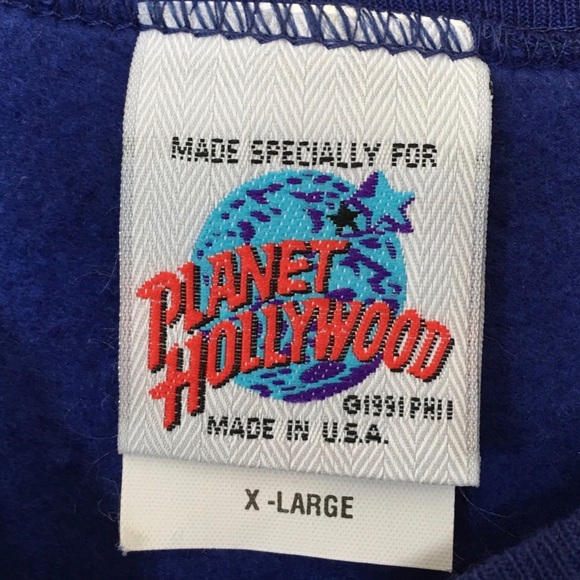 Vintage 90s Planet Hollywood Sweatshirt Mens XL Blue Spell Out Myrtle Beach USA - Picture 3 of 4